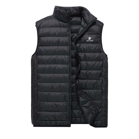 Pierre Cardin Men's Down Vest Autumn Winter Lightweight Stand Collar Casual Outdoor Sports Versatile Loose Jacket Black 3XL