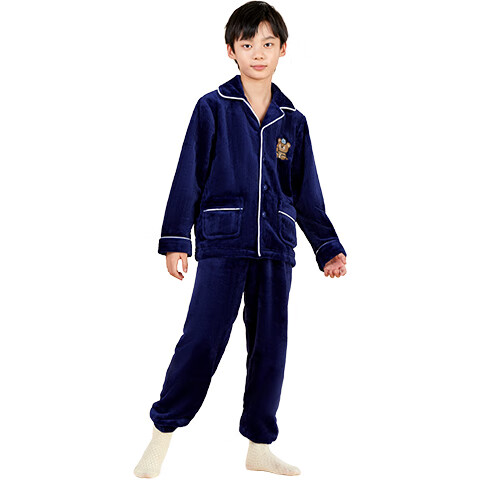 LangSha Children's Pajamas Autumn And Winter Boys Girls Thickened Double-Sided Flannel Fleece for Older Children Fleece-Lined Home Wear Set 110