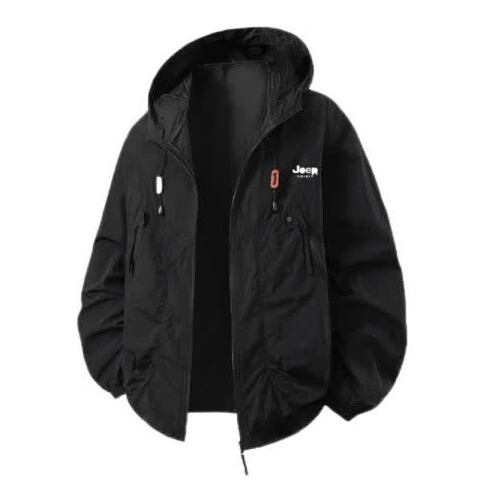 JEEP SPIRIT Men's Summer Lightweight Breathable Versatile Hooded Sun Protection Jacket Dark Gray L