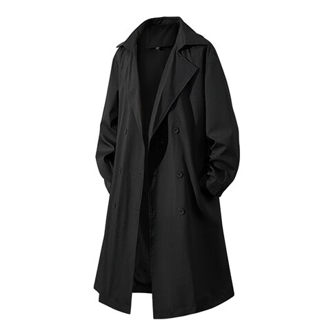 NASA GOOD Men's Mid-Length Trench Coat Autumn Winter Cold-Resistant Warm Loose Double-Breasted Belted Jacket Black 3XL