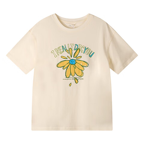 TonLion 2025 Women's Round Neck Short-Sleeve T-Shirt, Off-White, S