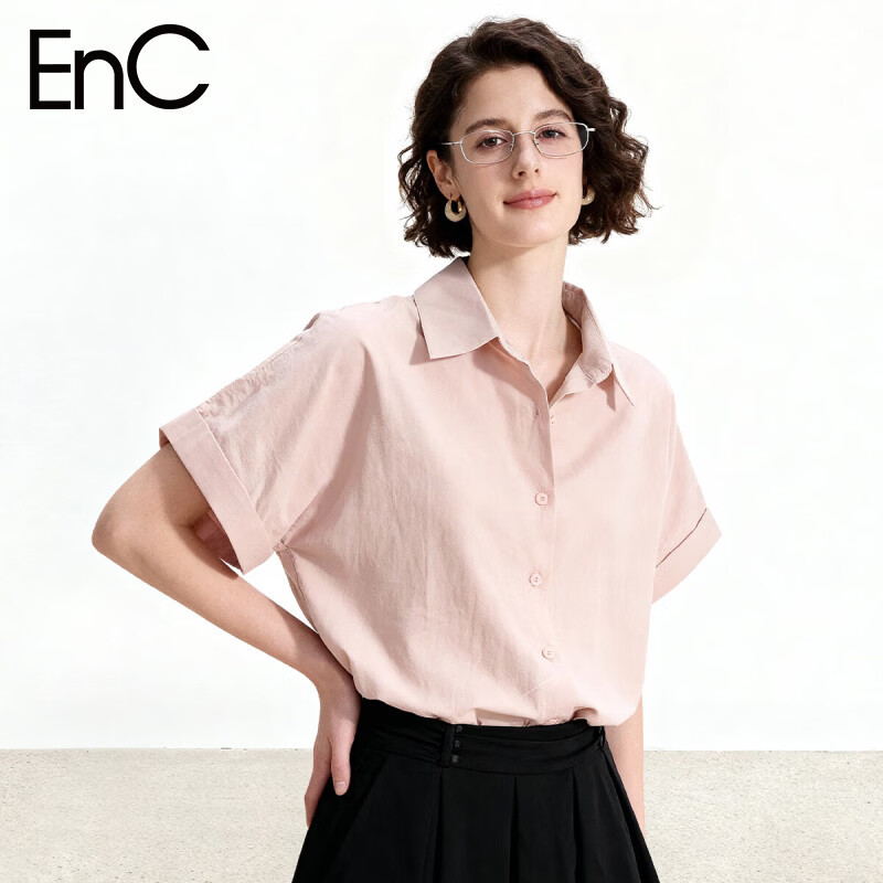 ENC Korean Style Loose Casual Short Sleeve Shirt Daily Work Commute Blouse for Women Summer Lightweight Breathable Comfortable Top