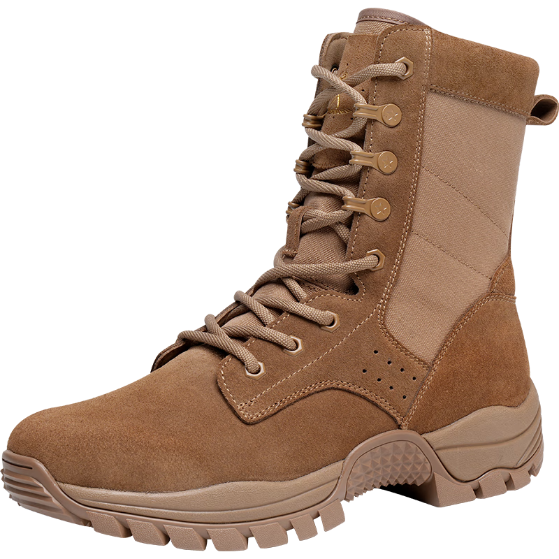 Golden Monkey Men's Outdoor Training Yellow Boots High-top Hiking Shoes Puncture-resistant Desert Boots QJ815B3 Brown Size 38