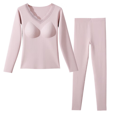 Ordifen Women's Thermal Underwear with Chest Pad, Anti-Mite Wool and Silk Autumn Top and Bottom Set, Winter Heat Retention Base Layer, Size M