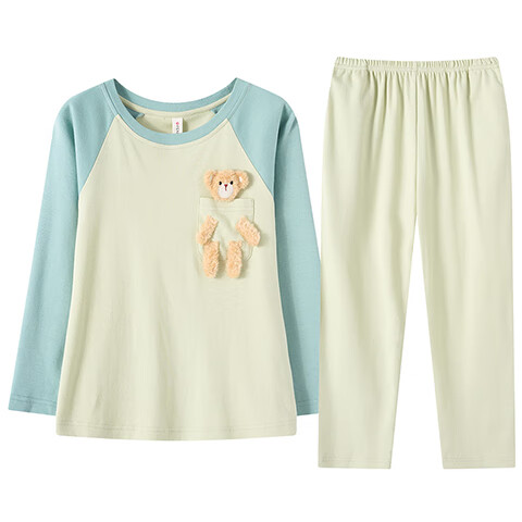 Fenteng Children's Pajamas for Girls, 100% Cotton Spring Season Three-Dimensional Bear Raglan Sleeve Sleepwear for Older Kids Q9FX257930976