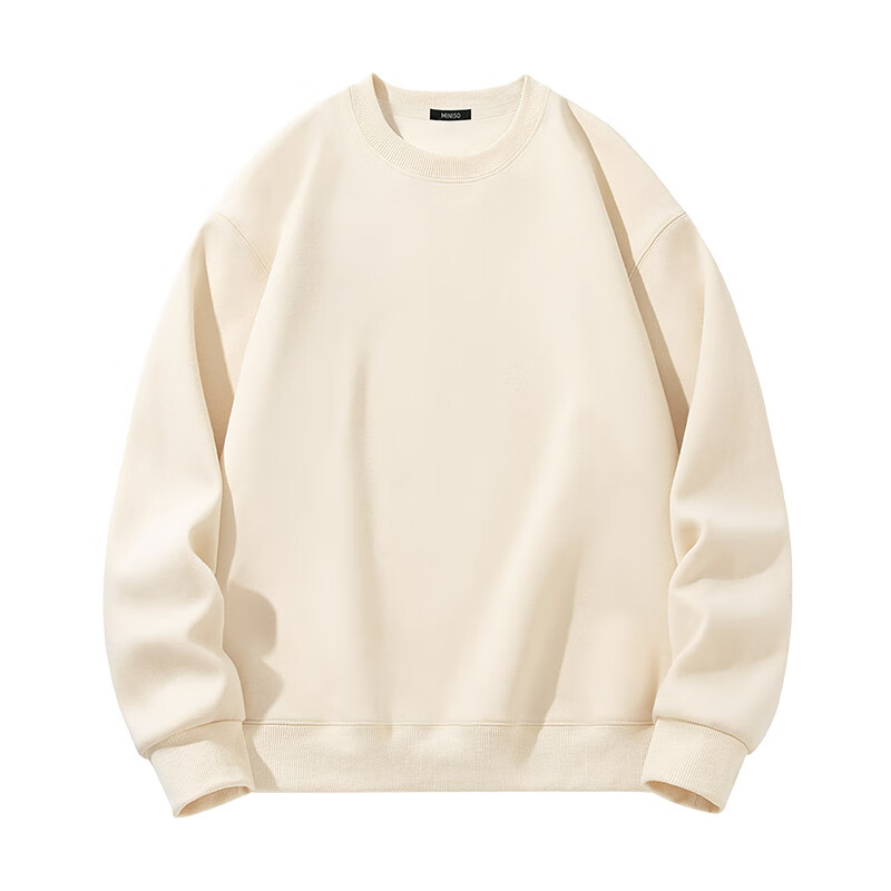 MINISO Youth Sweatshirt for Men, Heavyweight Round Neck Loose Pullover, Spring And Autumn Commuter Versatile Jacket, Light Beige, XL