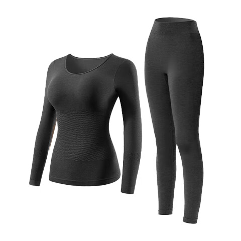 Urban Beauty Women's Thermal Underwear Set with Wool, Seamless Slim Fit Autumn Top and Bottom, Dark Gray, Size L