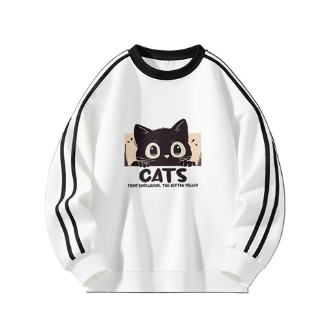 Jeanswest Women's Gray Striped Hoodie 2025 New Autumn Winter Cat Print Casual Loose Fit Crew Neck Top