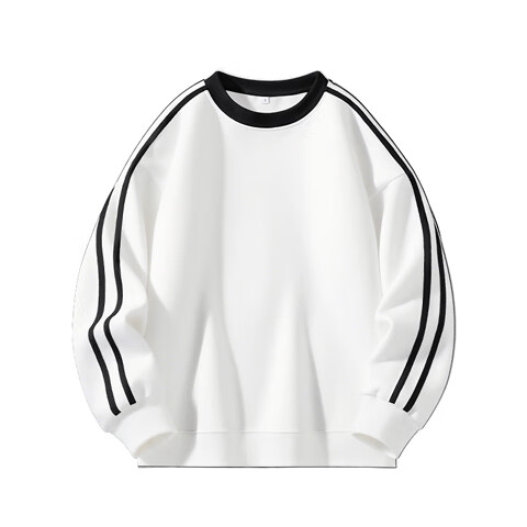 JEANSWEST Women's American Casual Navy Crewneck Sweatshirt 2025 New Autumn Winter Fleece Lined Loose Fit Hoodless Two-Stripe Long Sleeve Top