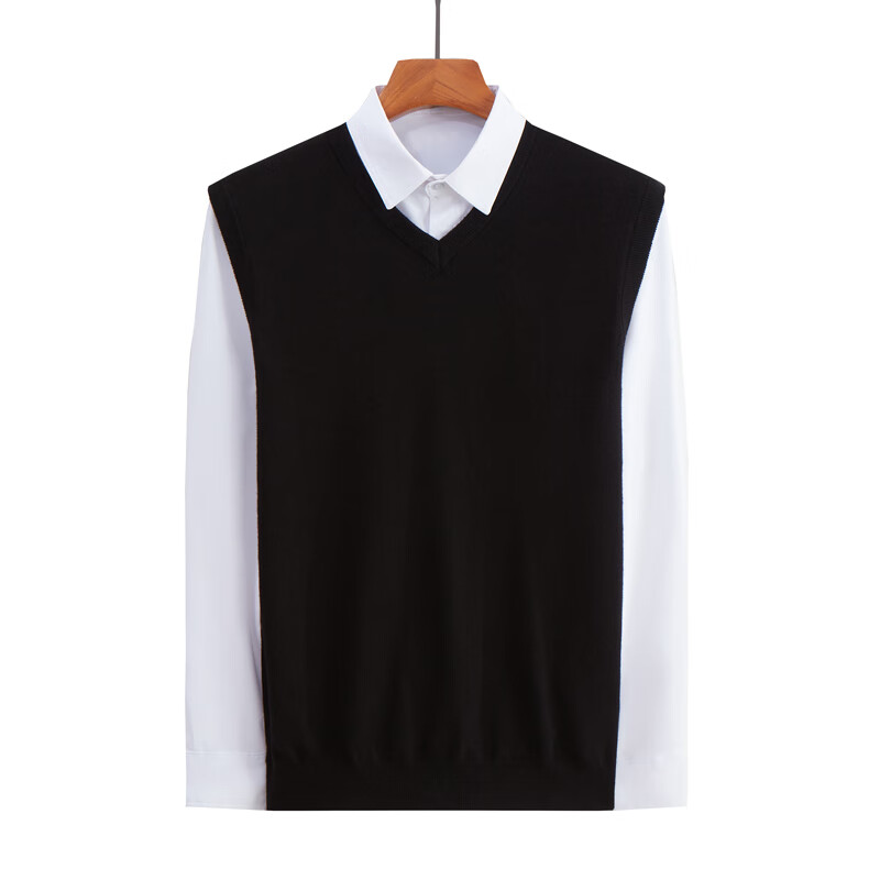 Hengyuanxiang Men's Wool Vest Lightweight Wool Sweater V-Neck Knit Waistcoat Black L(175)