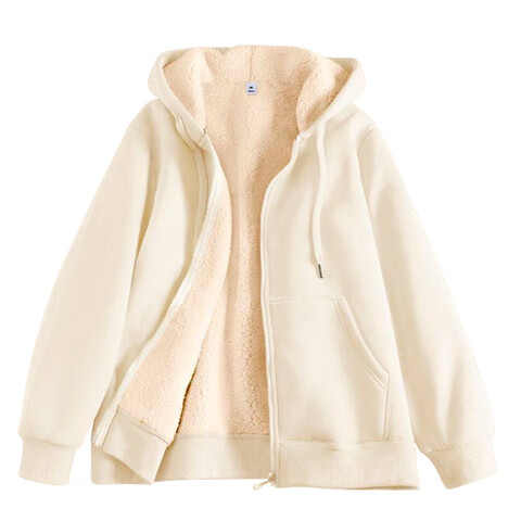 JEANSWEST Women's Fleece-Lined Hoodie 2025 Winter Thickened Sherpa Jacket Solid Color Zip-Up Top