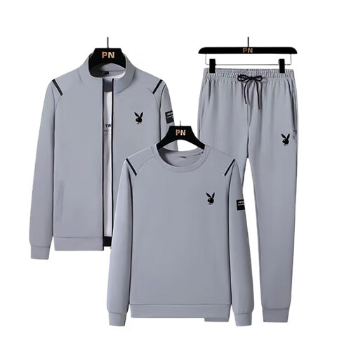 PLAYBOY Men's Sports Tracksuit Spring and Autumn Breathable Casual Oversized Loose Cardigan Three-Piece Set Black L