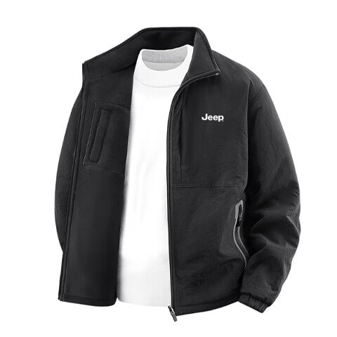 JEEPJEEP Men's Autumn Winter Jacket, Turn-down Collar, Loose Fit, Waterproof, Reversible, Casual Fleece-lined Coat, Gray, L