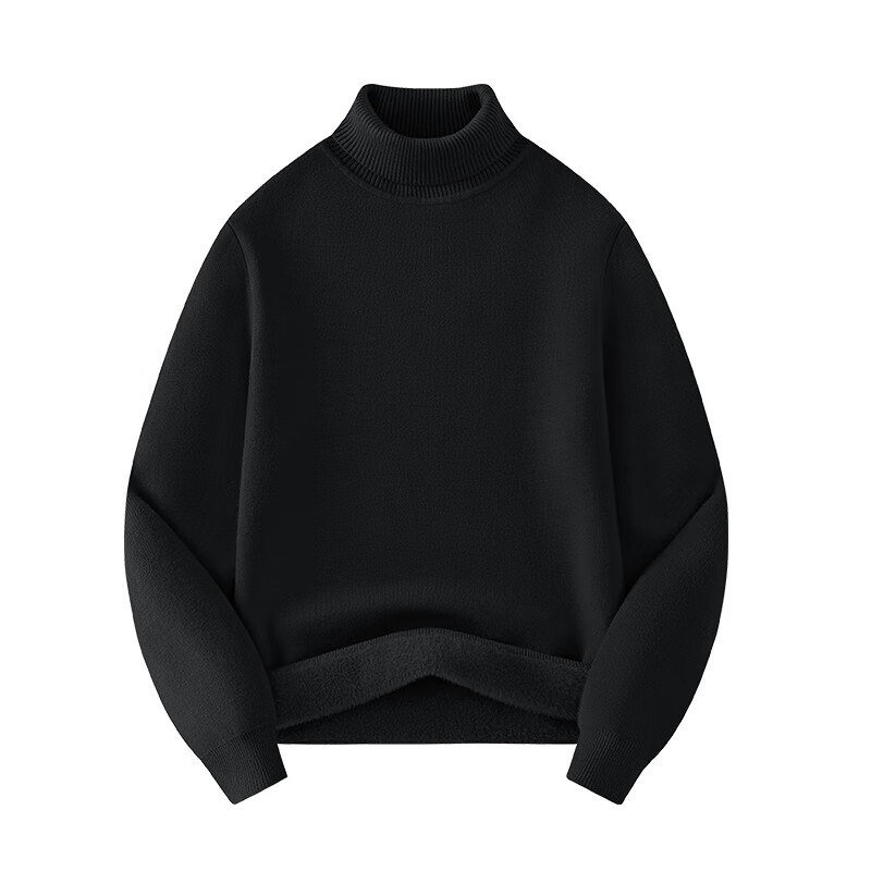 GENIOLAMODE [Endorsed by Ao Ruipeng] Men's High Neck Sweater Winter Fleece Lined Warm Knitwear Black M