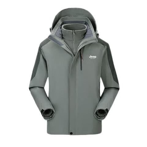 JEEP SPIRIT Men's Autumn Winter 3-in-1 Fleece-Lined Windproof Jacket Couple Mountaineering Coat Dark Gray L