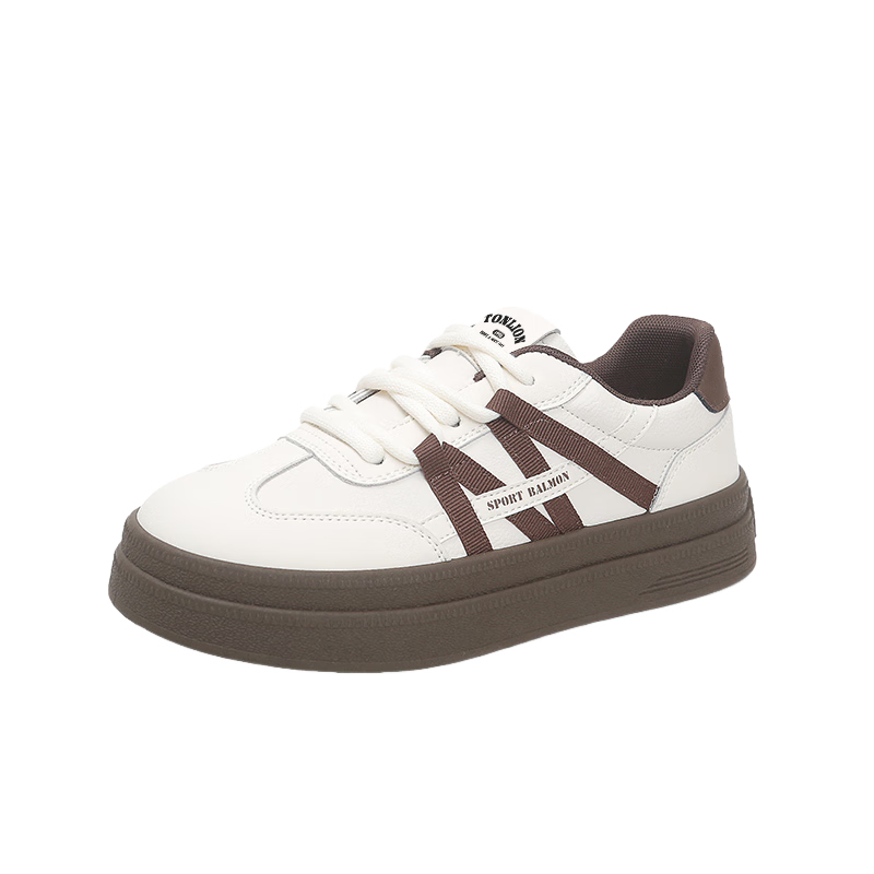 TonLion Women's Training Shoes Autumn Winter 2025 Thick Sole White Casual Sports Sneakers Brown Size 40