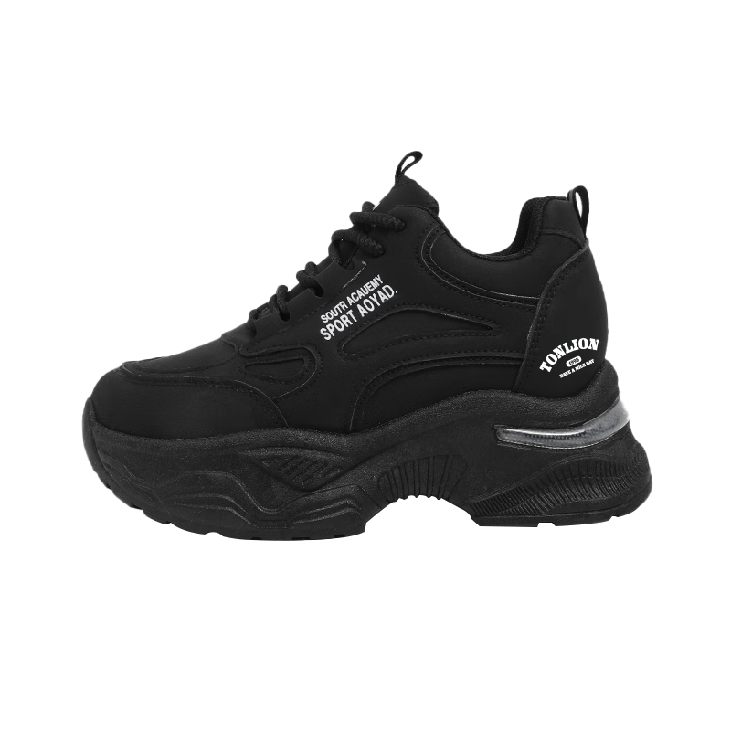 TonLion Women's Thick-Soled Platform Dad Sneakers Spring Summer Casual Sports Shoes Black Size 37
