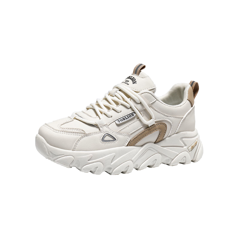 TonLion Women's Autumn Winter 2025 Thick Sole Dad Sneakers Korean Style Student Sports White Shoes Black Size 37