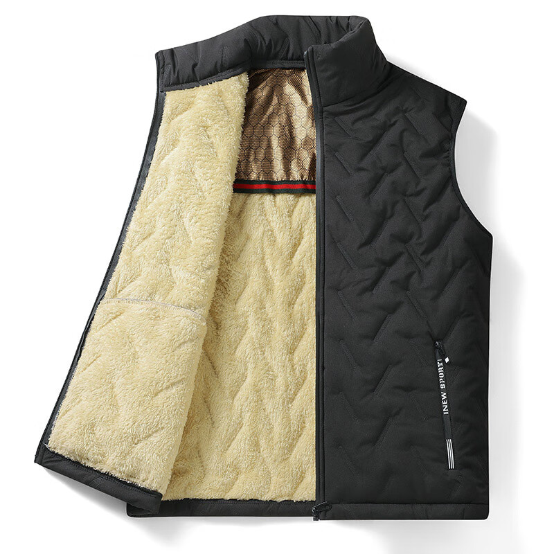 Warrior Men's Fleece-Lined Warm Printed Stand Collar Vest Sleeveless Jacket Casual Cotton Padded Outerwear for Autumn and Winter