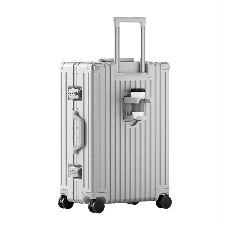 HLA Aluminum Frame Suitcase, Trolley Case, Carry-On Luggage, Password Lock Suitcase, Check-In Large Capacity Leather Case, Space Silver, 20 Inches