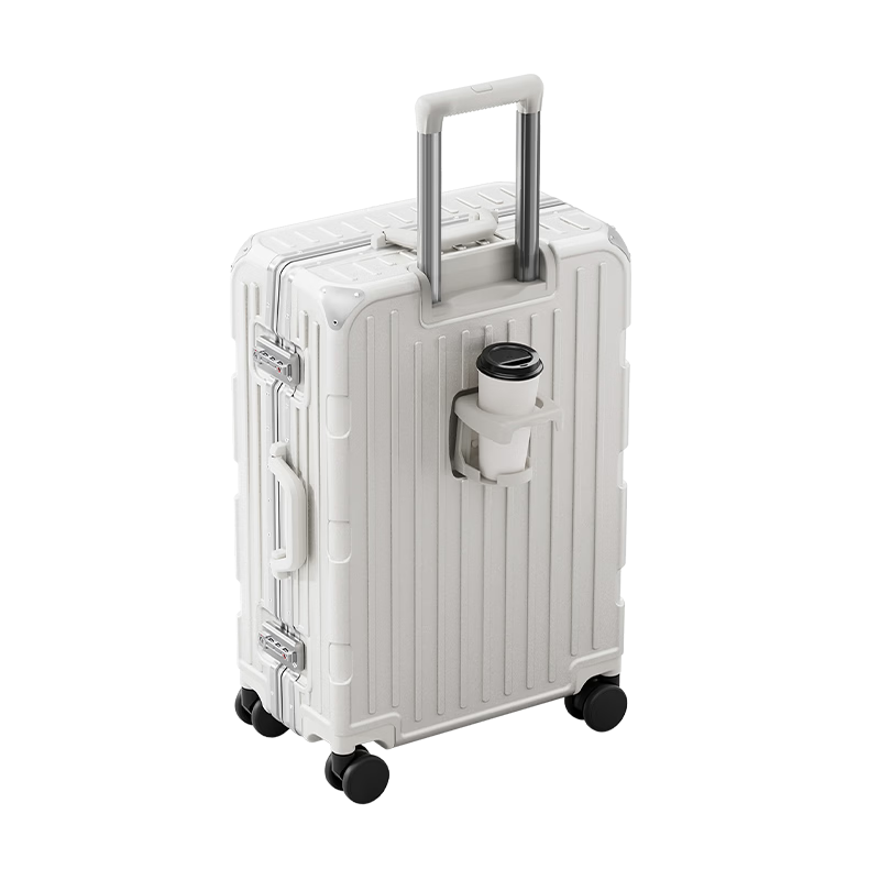 HLA Luggage Aluminum Frame Suitcase for Male And Female Students with Password Lock And Handle for Travel, Ivory White, 24 Inches