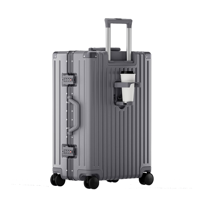 HLA Aluminum Frame Luggage Suitcase Travel Case Carry-On Suitcase Password Lock Check-In Large Capacity Leather Suitcase Ash Gray 26 Inches