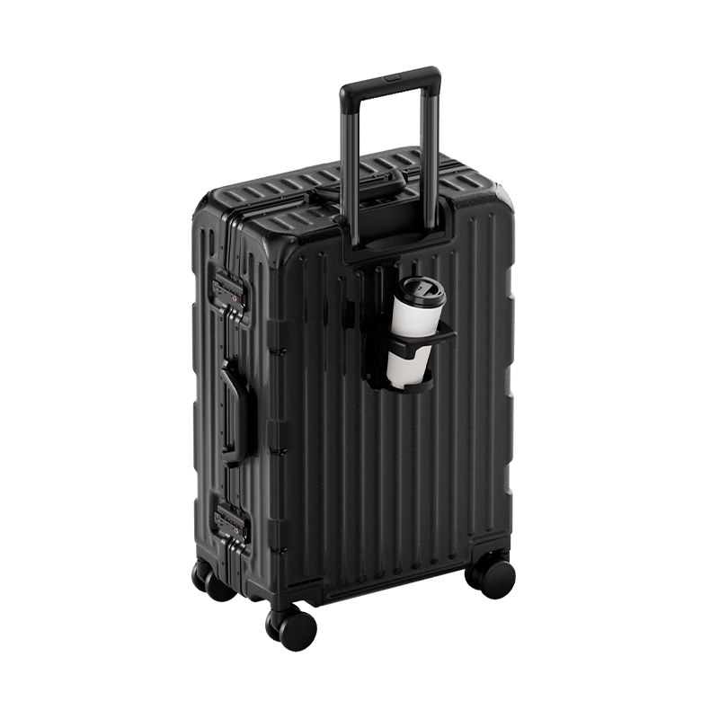 HLA Luggage Aluminum Frame Suitcase for Male And Female Students with Trolley Handle, Travel Carry-On Password Lock Leather Case, Obsidian Black, 20 Inches
