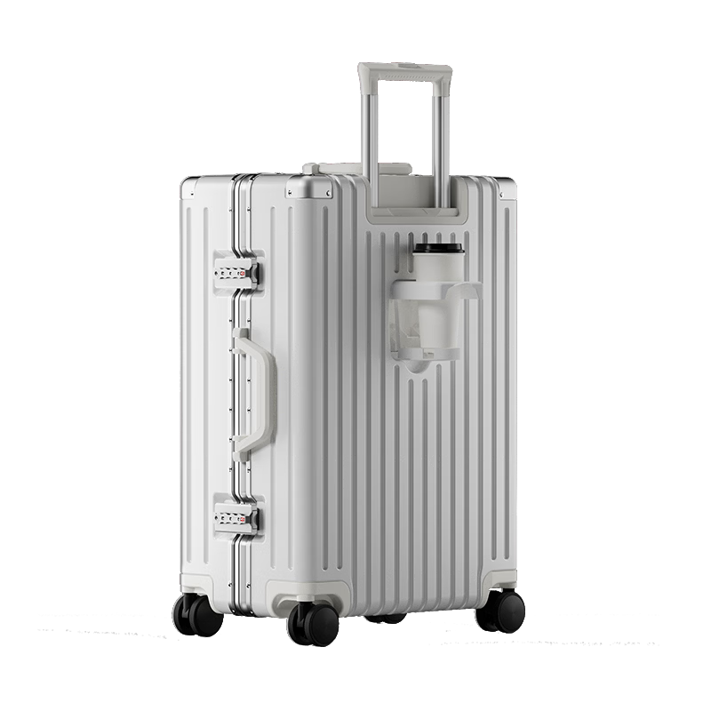 HLA Aluminum Frame Suitcase, Travel Luggage, Carry-On Case, Password Lock, Check-In Large Capacity Leather Suitcase, Ivory White, 29 Inches