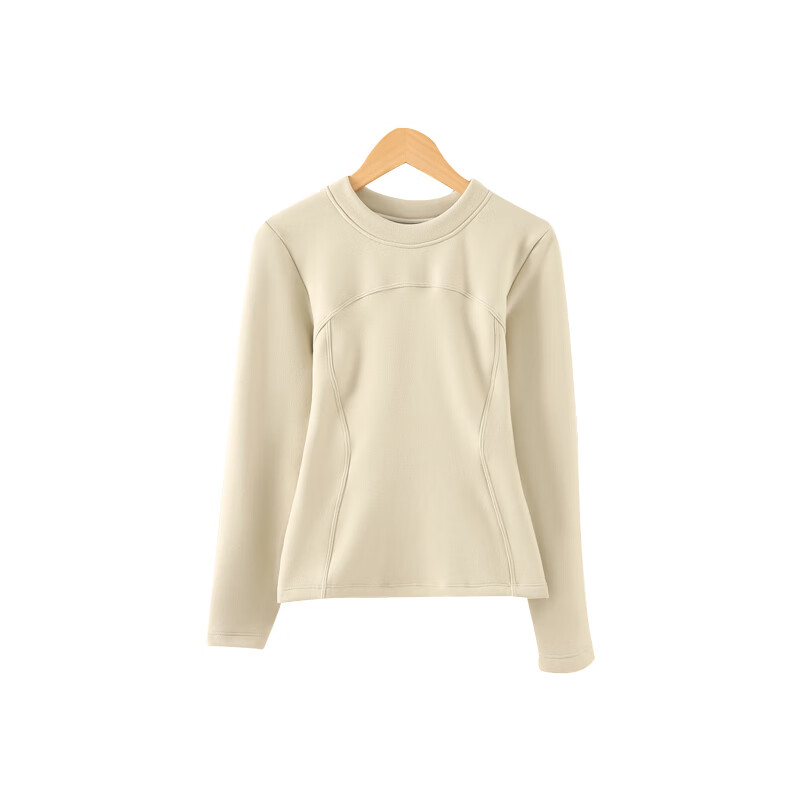 Ordifen Women's Thermal Wool Silk Blend Slim Fit Soft Stretch Base Layer Top Autumn Winter Apricot XL