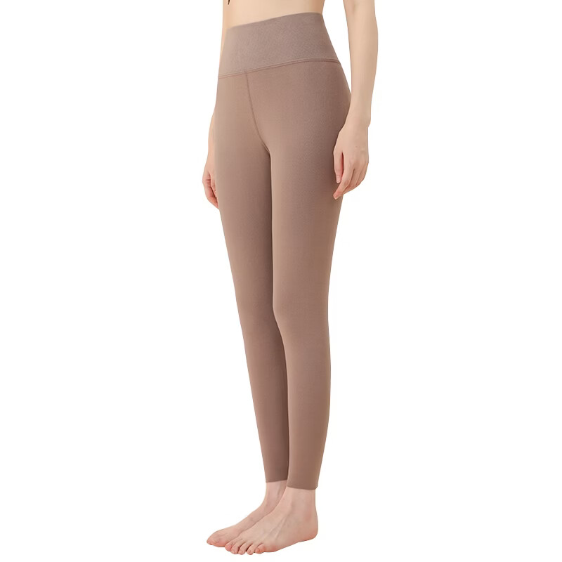 MiiOW Women's Cationic Thermal Pants 10A Antibacterial High-Waist Hip-Lifting Autumn Thickened Fleece-Lined Leggings Coffee Color M