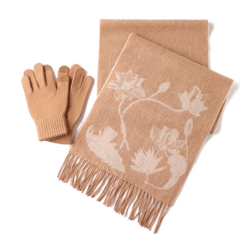 Hengyuanxiang Cashmere Scarf and Wool Gloves Set for Women Autumn Winter Warmth Mom New Year Birthday Gift