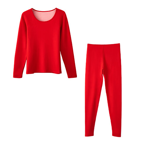 Ordifen Year of the Horse Lucky Red Down Thermal Underwear Men Heating Autumn Winter Couples Red Wedding Autumn Clothes and Pants Base Layer Set