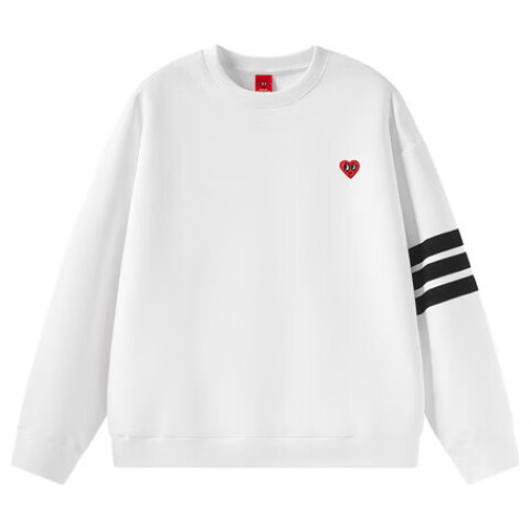 Charles Heart American Style Three Stripes Crewneck Sweatshirt Loose Fit Spring Autumn Couple New Heart Embroidery Long Sleeve Light Heather Gray XS