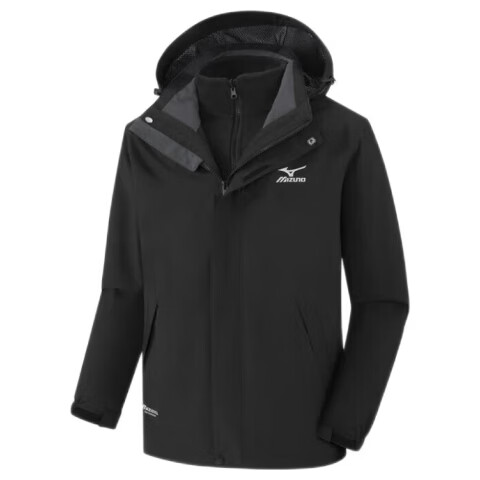 MIZUNO Men's Outdoor 3-in-1 Windproof Waterproof Insulated Hiking Jacket Black 4XL