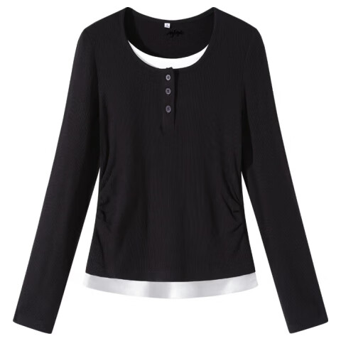 MJ STYLE Colorblock Layered Look Long Sleeve T-Shirt Women 2026 Spring Autumn New Korean Slim Fit Shoulder Base Shirt