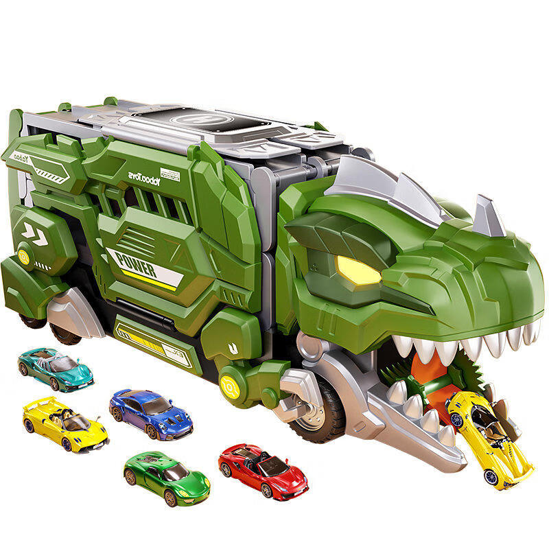 BEN NI Children's Toy for Boys Aged 3-6, Light-Up Dinosaur Track Transforming Ejection Truck, Alloy Car Birthday Gift