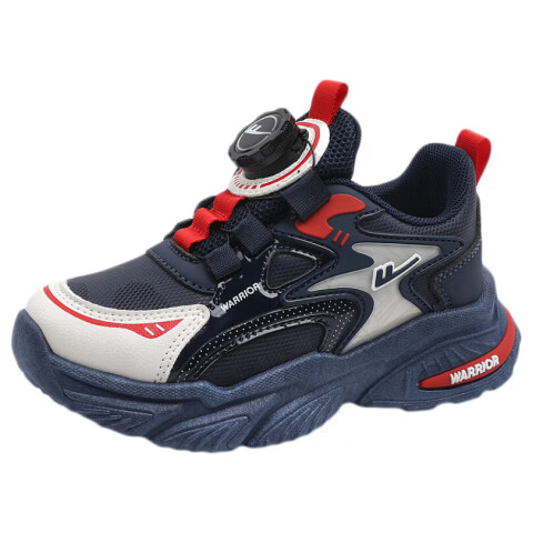 Warrior Boys' Breathable Running Shoes with Dial Closure, Comfortable Sports Shoes for Older Children WZ(CL)-0763 Dark Blue Beige Size 35