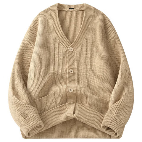 MINISO Knitted Sweater Autumn Maillard V-Neck Design Cardigan Warm Soft Thick Yarn Coat Light Gray L