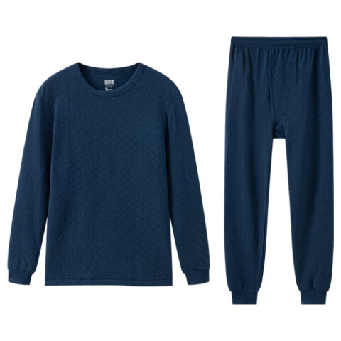 Comfortable and Refreshing 【Three-Layer Thickened 100% Cotton】Men's Thermal Underwear Set Full Cotton Round Neck Autumn Clothes and Pants