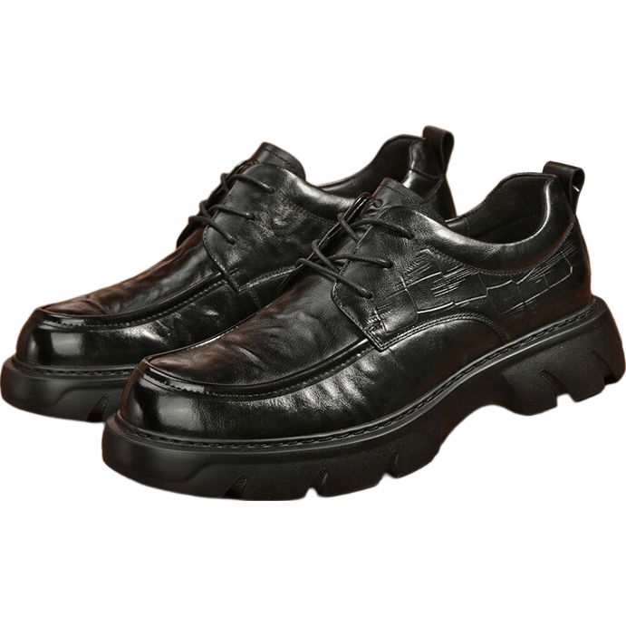 HLA Men's British Style Thick Sole Height Increasing Business Casual Derby Shoes HAAPXM3EBI302 Black Size 39