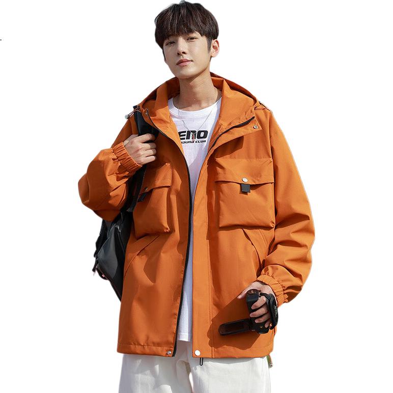POUM American-Style Workwear Trendy Jacket for Men, Spring And Autumn Loose Fit Windproof Casual Coat, 2451 Orange-Red XL