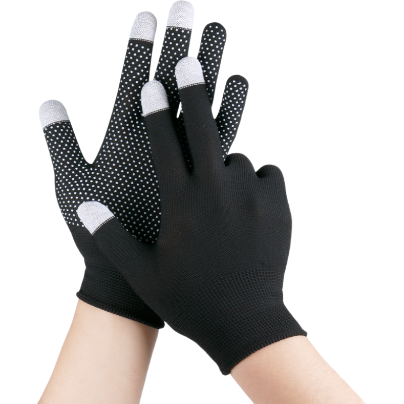 Maozheng Touchscreen Gloves, 10 Pairs/pack, Nylon Dotted PVC Anti-Slip Wear-Resistant Breathable Thin Style, Black