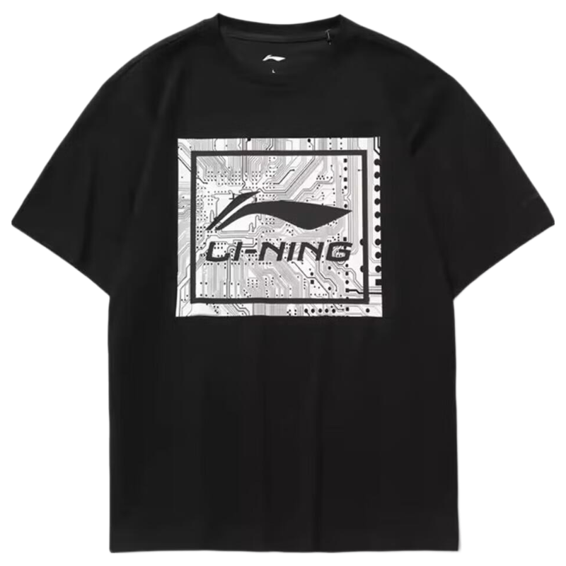 LI-NING Men's Breathable Lightweight Comfortable Summer T-Shirt Trendy Fashion Round Neck Printed Casual Versatile Sports Top