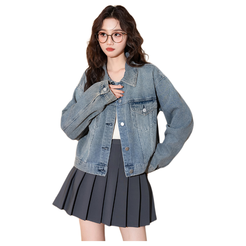 TonLion 2025 Autumn New Women's Lapel Denim Jacket Youthful Short Korean Style Top