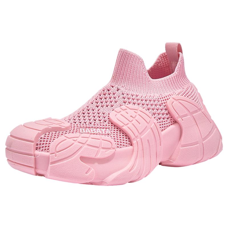 Baba Duck Kids Sports Shoes Spring Summer New Flyknit Mesh Shoes Boys Girls Casual Running Shoes Pink Size 39