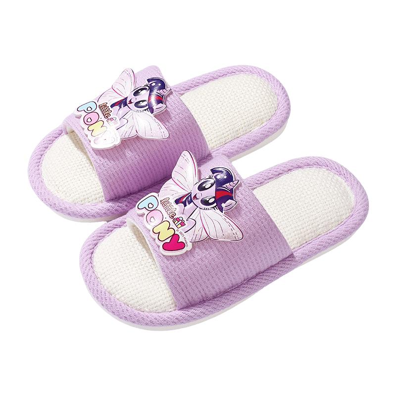 My Little Pony Kids Slippers Boys Girls Linen Indoor Non-Slip Breathable Spring Summer Fabric Slippers Purple Size 230