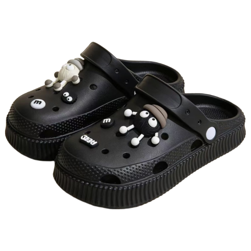 ABFE Couple Hole Shoes Unisex Summer Closed-Toe Slippers Non-Slip DIY Deodorant Outdoor Beach Sandals Black 38-39