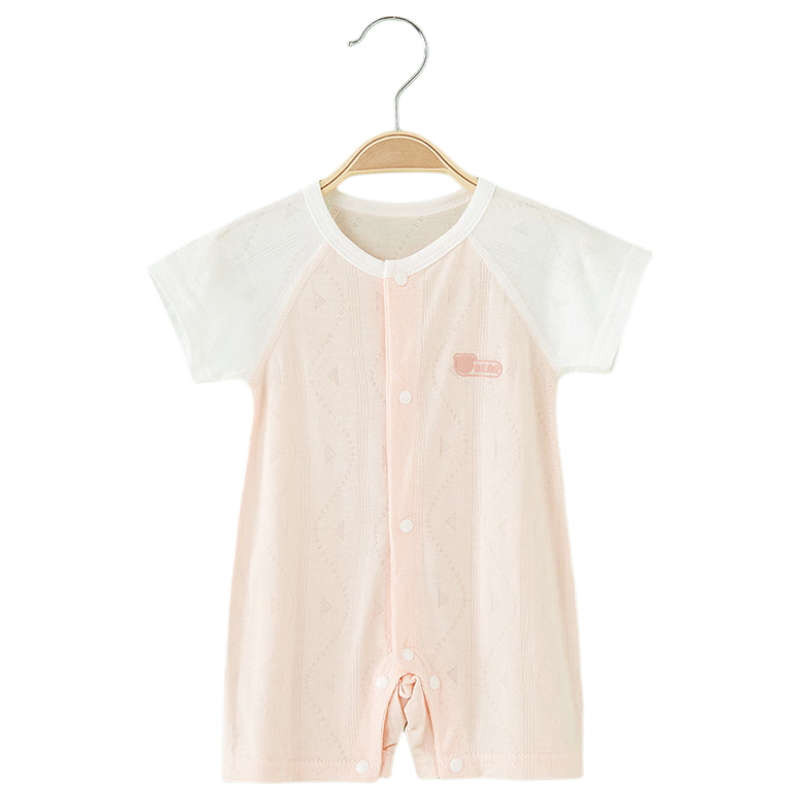 Aibao Baby Short-Sleeve Romper Summer Thin Newborn Infant Short-Sleeve Jumpsuit Pink White T318 Size 73