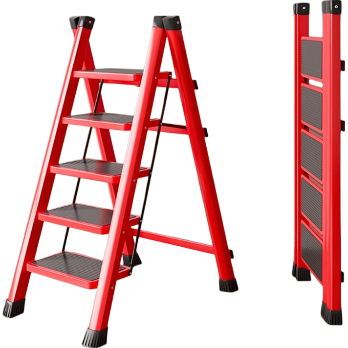 Huakaizhixing Folding Ladder, Household A-Frame Ladder, Multi-Functional Climbing Ladder, TZ57 Red Five Steps