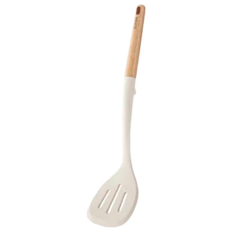 SUPOR Flexible Wood Handle Silicone Turner Non-Stick High-Temperature Resistant Silicone Spatula KT02AR10 White